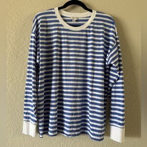 J.Crew Long Sleeve Blue White Striped T-Shirt Women’s Oversized Large Cotton